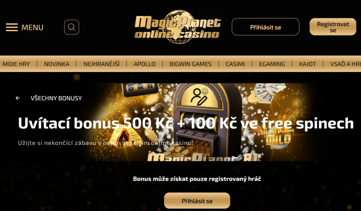 Magic Planet bonus za registraci