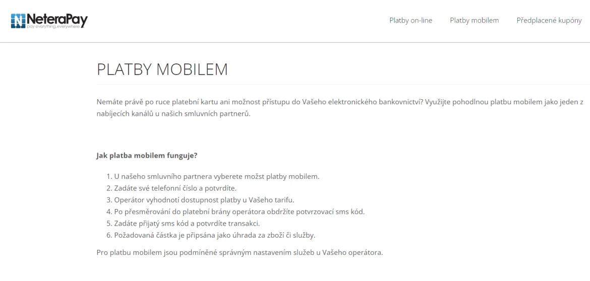 NeteraPay Platby Mobilem